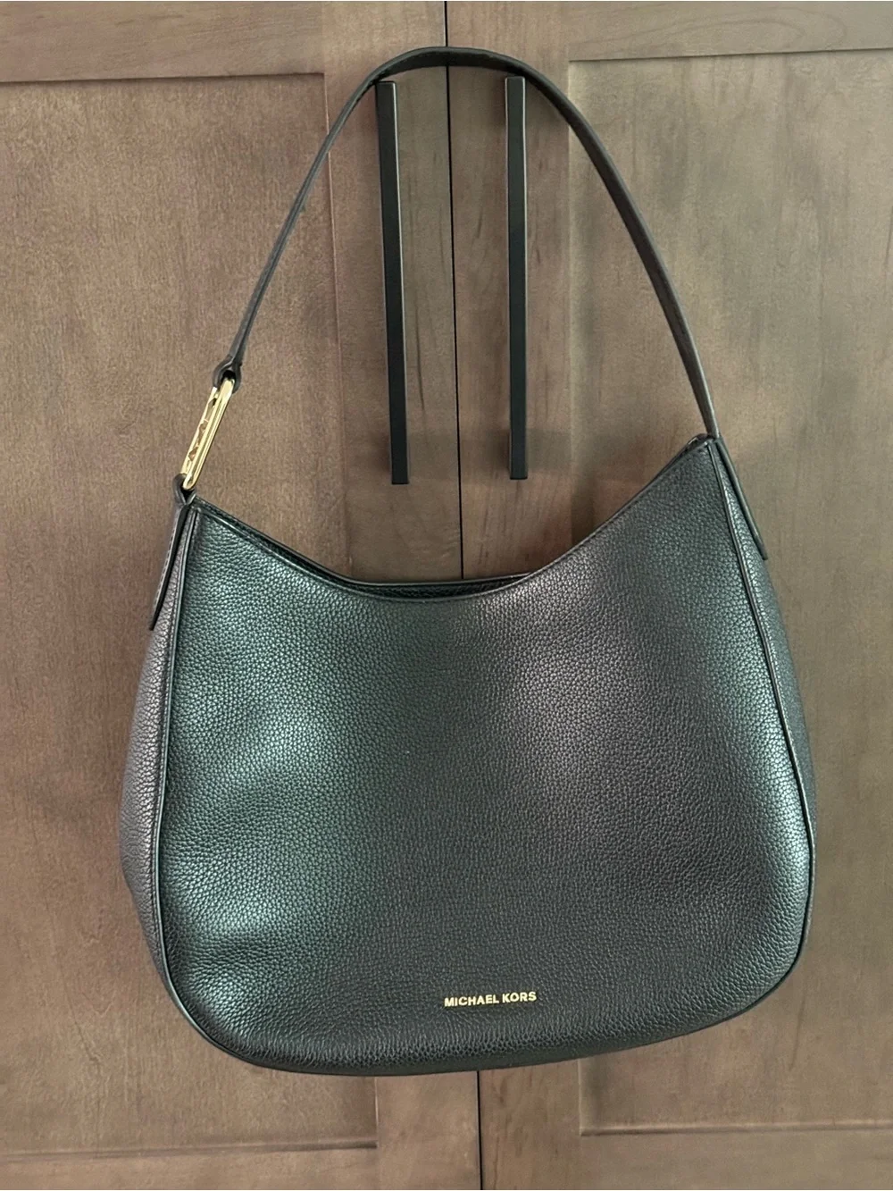 Michael Kors Black Pebbled Leather Hobo with Gold Logo